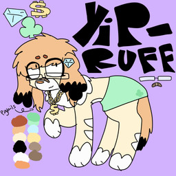 band-aid bandage bottomwear chain clothing diamond_(gem) ear_markings eyelashes eyewear female feral fur gem glasses gold_(metal) gold_chain markings orange_body orange_fur paws skirt solo tail toony wearing_glasses young young_female canid canine mammal 1:1 hi_res model_sheet