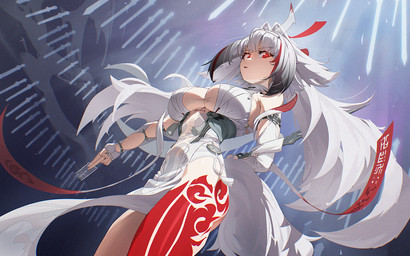 armwear asian_clothing bare_shoulders big_breasts breasts clothing detached_sleeves east_asian_clothing eyebrow_through_hair eyebrows female floating_sword fluffy fluffy_tail hair highlights_(coloring) horn inner_boob looking_at_viewer melee_weapon red_eyes red_highlights red_tattoo solo sword tail tattoo translucent translucent_hair weapon white_hair roro_(tpghksdlzpq) mihoyo zenless_zone_zero ye_shunguang akhal_teke animal_humanoid equid equid_humanoid equine equine_humanoid horse_humanoid humanoid mammal mammal_humanoid thiren 16:10 hi_res widescreen