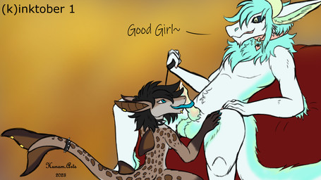 accessory anthro balls black_hair blue_body blue_eyes blue_fur claws collar duo fellatio female fin fur furgonomics fuzzy_balls genitals good_girl green_horn hair horn leash leash_pull male male/female markings oral penile penis piercing sex spiked_collar spikes tail tail_accessory tail_collar text tongue white_body white_fur yellow_eyes hunamarts grace_(shark) lemon_(maar) aquatic fish maar shark 16:9 english_text hi_res widescreen