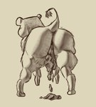 ambiguous_gender butt feces feces_on_ground feces_pile feral fur hooves pooping_on_floor quadruped raised_tail rear_view solo tail jubb unknown_species 2019 monochrome signature