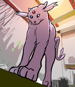 ambiguous_gender feral forked_tail fur low-angle_view purple_body purple_eyes purple_fur quadruped solo stretching tail unusual_anatomy unusual_tail worm's-eye_view blitzdrachin conditional_dnp nintendo pokemon eeveelution espeon felid feline generation_2_pokemon mammal pokemon_(species) digital_drawing_(artwork) digital_media_(artwork) meme shaded