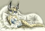 anthro barefoot bed biped clothing ear_piercing ear_tuft fainting_couch feet female finger_to_mouth fur furniture lingerie looking_at_viewer lying nightgown piercing pillow smile sofa solo teddy_(clothing) tuft naaraskettu nintendo star_fox miyu_(star_fox) felid feline lynx mammal absurd_res hi_res