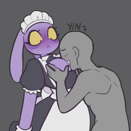 anthro body_hair chest_hair clothing duo face_on_chest intersex intersex/male maid_uniform male uniform kitsune-ygna glitch_productions the_amazing_digital_circus jax_(tadc) human lagomorph leporid mammal rabbit 1:1 hi_res male_(lore)