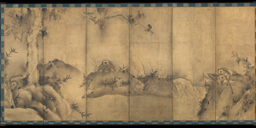 5_fingers 5_toes ambiguous_feral ambiguous_gender detailed_background eyes_closed feet feral fingers fur grass group leaf long_arms outside plant resting rock sitting toes tree waterfall sesson_shukei public_domain ape gibbon haplorhine mammal primate 16th_century absurd_res ancient_art hi_res monochrome painting_(artwork) traditional_media_(artwork) traditional_painting_(artwork)