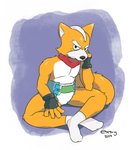 anthro clean_diaper clothed clothing diaper finger_gloves footwear fur grumpy legwear looking_at_viewer male orange_body orange_fur sitting socks solo wearing_diaper white_body white_fur extry nintendo star_fox fox_mccloud canid canine fox mammal 2019 hi_res