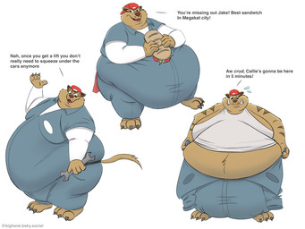 anthro backwards_baseball_cap backwards_hat baseball_cap belly belly_overhang big_belly bodily_fluids butt chubby_cheeks claws clenched_teeth clothed clothing coveralls dialogue double_chin dressing flying_sweatdrops food fur hat headgear headwear holding_food holding_object holding_sandwich holding_tool holding_wrench huge_belly love_handles male mechanic moobs morbidly_obese morbidly_obese_anthro morbidly_obese_male multiple_poses obese obese_anthro obese_male open_mouth open_smile orange_body orange_fur overweight overweight_anthro overweight_male pose raised_arm sandwich_(food) sitting smile solo standing striped_body striped_fur stripes struggling_to_fit submarine_sandwich sweat sweatdrop teeth text thick_thighs tight_clothing toe_claws tools weight_gain wide_hips wrench bigwankhank hanna-barbera swat_kats chance_furlong domestic_cat felid feline felis mammal absurd_res artist_name english_text hi_res