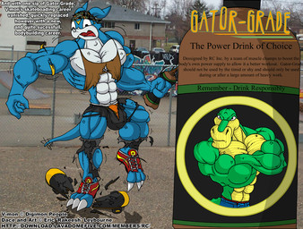 abs anthro armband biceps big_arms big_bulge big_muscles blue_body bottomwear broad_shoulders bulge claws clothed clothing duo facial_markings feet flexing flexing_chest footwear frown green_body growth head_markings horn huge_bulge huge_muscles hyper hyper_muscle_growth hyper_muscles kerchief long_arms looking_at_viewer male male_anthro markings multicolored_body muscle_growth muscle_inflation muscular muscular_anthro muscular_male open_bottomwear open_clothing open_mouth open_pants oversized_arms panicking pants pecs photo_background rippage scales scowl shirt shoes simple_background skateboarder skater surprised tail tank_top text toe_claws toes top_heavy topless topwear torn_clothing torn_shoes tough_guy underwear white_body yellow_body rakeesh_(artist) bandai_namco digimon dace_(rakeesh) alligator alligatorid crocodile crocodilian digimon_(species) reptile scalie veemon 2004 colored digital_media_(artwork) english_text mixed_media photography_(artwork) shaded