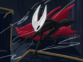 2_toes 4_fingers anthro arthropod_abdomen arthropod_webbing brick_floor chain detailed_background digitigrade exoskeleton feet female fingers nude segmented_body solo spinneret toes white_head lumen_fox hollow_knight_(franchise) team_cherry hornet_(hollow_knight) arachnid arthropod hi_res