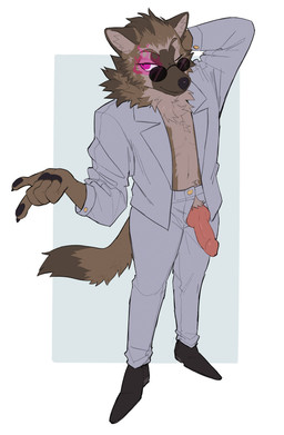 abstract_background anthro blazer classy claws clothed clothing dress erection eyewear fluffy fluffy_tail footwear furgonomics genitals gesture hand_behind_head hand_gesture jacket knot male navel neck_tuft one_eye_closed open_clothing open_topwear pawpads penis penis_poking_out penis_through_fly pointing pointy_ears prick_ears shoes solo sunglasses tail topwear tuft wink strayserval canid canine canis mammal wolf 2020 absurd_res full-length_portrait hi_res portrait