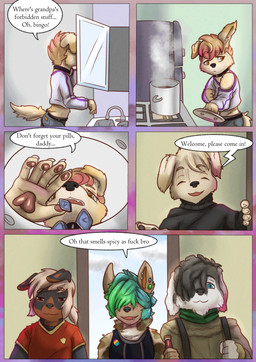 anthro bathroom clothed clothing cooking dialogue drugging female food group kitchen male profanity text young liryal viagra shane_boder_(shaneandco) york_(ash369) bird_dog canid canine canis domestic_dog golden_retriever herding_dog hunting_dog mammal mastiff molosser old_english_sheepdog pastoral_dog retriever rottweiler sheepdog absurd_res comic english_text hi_res daughter_(lore) father_(lore) parent_(lore)