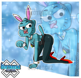 4_fingers accessory all_fours alternate_costume anthro arm_support bare_shoulders bent_arm bent_legs big_breasts big_butt big_eyes biped black_clothing black_eyebrows black_eyes black_leotard black_markings blue_body blue_breasts blue_ears blue_fur blue_tail bodily_fluids border breasts bunny_costume butt clothed clothed_anthro clothed_female clothing collarbone costume cuffs_(clothing) decorative_pin drooling extended_arm eyebrows eyelashes facial_markings fake_ears fake_rabbit_ears fangs female fingers fishnet_clothing footwear fur glistening glistening_shoulders grey_markings hair_accessory hairband head_markings high_heels iris leotard light_body light_fur long_eyelashes looking_at_viewer markings mature_anthro mature_female muzzle_(marking) no_pupils open_mouth open_smile outline paw_pose pin_accessory pin_button pink_nose pink_tongue pointy_ears pose prick_ears red_clothing red_footwear red_high_heels red_shoes saliva shirt_cuffs shoes skimpy smile smiling_at_viewer snout solo sparkles tail teeth text thick_thighs three-quarter_view tongue tongue_out whisker_markings white_border white_hairband white_outline white_sclera geotrackz_after_dark cartoon_network the_amazing_world_of_gumball nicole_watterson domestic_cat felid feline felis mammal 2025 artist_name digital_drawing_(artwork) digital_media_(artwork) hi_res pinup