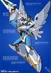 action_pose anthro beak black_beak blue_body blue_eyes blueprint clenched_teeth forehead_gem gem grey_beak holding_object holding_weapon machine male melee_weapon metallic_body orange_beak orange_body polearm pose solo spear spread_wings teeth weapon white_beak wings euyoshi89 capcom mega_man_(series) mega_man_x_(series) avian bird reploid robot shrike 2020 hi_res