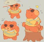 anthro brown_body brown_fur chibi clothing eyes_closed fur kemono male overweight overweight_anthro overweight_male shirt sitting solo text topwear buta5kawa animal_crossing nintendo teddy_(animal_crossing) bear mammal 2021 hi_res japanese_text