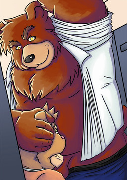 age_difference anthro balls biceps clothed clothing duo erection fellatio genitals head_grab inside locker locker_room male male/male male_penetrated male_penetrating male_penetrating_male muscular oral oral_penetration partially_clothed penetration penile penis sex smile asumakuma bear mammal