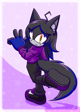 blue_clothing blue_gloves blue_handwear clothing female fingerless_gloves fluffy fluffy_tail fur gloves grey_body grey_fur hair handwear inner_ear_fluff long_hair long_pants looking_at_viewer pink_background purple_clothing purple_sweater purple_topwear simple_background solo star sweater tail topwear tuft yellow_eyes xxkenthewolfxx sega sonic_the_hedgehog_(series) fan_character canid canine mammal absurd_res blue_and_grey hi_res monochrome