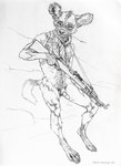 anthro bodily_fluids chewing_grass eyewear genital_fluids genitals glasses gun kerchief looking_back male penis precum ranged_weapon rifle round_glasses shemagh sitting sks solo weapon everruler african_wild_dog canid canine mammal hi_res