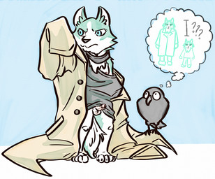 age_regression ambiguous_gender anthro balls bottomless clothed clothing duo erection genitals humanoid_genitalia humanoid_penis male male/ambiguous oversized_clothing penis young young_anthro young_male lavilovi brand_new_animal studio_trigger shirou_ogami avian canid canine canis mammal wolf