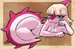 angry anthro breast_squish breasts cross-popping_vein female head_on_hand lying nude simple_background solo spiked_tail spikes spikes_(anatomy) squish sticker tail thigh_squish viofsa cavemanon_studios i_wani_hug_that_gator mia_moretti dinosaur hadrosaurid ornithischian ornithopod parasaurolophus prehistoric_species reptile scalie 2024 digital_media_(artwork)