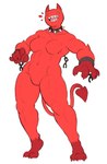 2_horns 3_toes 5_fingers abs barefoot biceps big_breasts breasts broken_chain chain claws collar collar_only cuff_(restraint) featureless_breasts featureless_crotch feet female fingers horn looking_at_viewer metal_collar muscular muscular_female muscular_thighs narrowed_eyes navel not_furry nude open_mouth plantigrade red_body red_skin restraints shackles sharp_teeth simple_background smile solo spade_tail spiked_collar spikes standing submissive submissive_female tail teeth thick_thighs toe_claws toes tongue yellow_eyes hanaarts demon humanoid mammal absurd_res digital_media_(artwork) hi_res