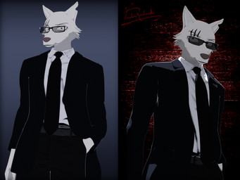 accessory anthro black_tie_(suit) clothing eyewear furrowed_eyebrows glasses hand_in_pocket male necktie pockets scar standing suit vermilionrenderworks enticia_(modeler) beastars legoshi_(beastars) canid canine canis mammal wolf absurd_res blender_(artwork) blender_cycles_(artwork) digital_media_(artwork) hi_res signature