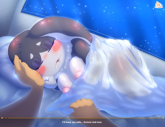 anthro areola bedding big_areola big_breasts blanket bodily_fluids breasts caressing drooling duo female male male/female married_couple saliva shortstack sleeping highoncoffee honkai:_star_rail mihoyo pom-pom_(honkai:_star_rail) human mammal absurd_res hi_res