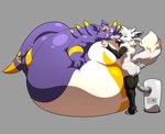 2022 anthro belly belly_expansion belly_inflation belly_on_ground big_belly big_butt blue_eyes butt dragoneer_(character) duo ear_piercing eevee expansion fatsomon feeding fluffy fluffy_tail fur generation_1_pokemon grin hand_on_belly hi_res hose hose_in_mouth hose_inflation huge_belly hyper hyper_belly inflation looking_at_another lying male male/male markings murasadramon nintendo obese obese_anthro obese_male on_front overweight overweight_anthro overweight_male piercing pokemon pokemon_(species) purple_body red_eyes smile standing tail tank_(container) thick_thighs weight_gain white_body white_fur wren_(dragoneer) yellow_markings