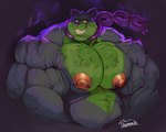 anthro areola bedroom_eyes biceps big_areola big_biceps big_nipples big_pecs black_body black_fur chest_tuft clenched_teeth countershade_torso countershading fur green_body green_ears green_face green_fur huge_areola huge_nipples huge_pecs looking_at_viewer male multicolored_body multicolored_fur musclegut muscular muscular_arms narrowed_eyes nipple_dip nipple_piercing nipples nude nude_anthro nude_male orange_areola orange_nipples orange_sclera pecs piercing pronounced_browridge purple_inner_ear purple_nose seductive sharp_teeth smile smiling_at_viewer solo teeth thick_arms tuft two_tone_body two_tone_fur vein veiny_arms uniparasite nintendo pokemon generation_9_pokemon legendary_pokemon okidogi pokemon_(species) 2024 artist_name digital_drawing_(artwork) digital_media_(artwork) half-length_portrait hi_res portrait signature