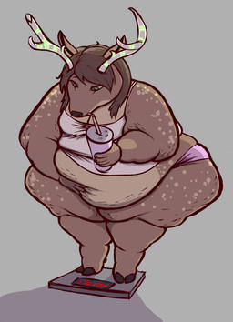 ambiguous_gender anthro antlers belly belly_grab belly_overhang belly_squish bent_over beverage big_belly biped bottom_heavy breasts brown_hair cellulite cleavage clothed clothing drinking drinking_straw fat_arms femboy flabby_arms glowing glowing_antlers green_eyes grey_background hair hand_on_own_belly holding_beverage holding_object hooved_toes hooves horn huge_hips huge_thighs leaning leaning_forward looking_down love_handles moobs obese obese_ambiguous obese_anthro overweight overweight_ambiguous overweight_anthro panties pantsless pink_clothing pink_panties pink_underwear shirt simple_background solo squish standing tank_top thick_thighs topwear undersized_clothing undersized_topwear underwear weighing_scale weight_conscious wide_hips firefox02002 deer_(ohnoohdeer) deer mammal 2018 digital_drawing_(artwork) digital_media_(artwork) full-length_portrait hi_res portrait male_(lore)