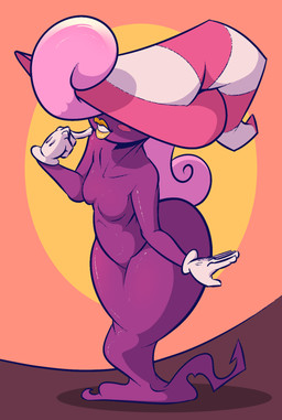blush breasts clothing featureless_breasts female gloves hair handwear hat headgear headwear legless lips not_furry pink_hair purple_body solo white_clothing white_gloves white_handwear wide_hips yellow_lips dabbledraws mario_bros nintendo paper_mario vivian_(mario) ghost humanoid shadow_siren spirit 2016 digital_media_(artwork) hi_res