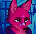 anthro band-aid bandage blood bodily_fluids clothed clothing green_eyes male nosebleed solo bate_(artist) blade_runner blade_runner_2049 disney zootopia k_(blade_runner) nick_wilde canid canine fox mammal red_fox true_fox 2018 crossover low_res