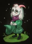 anthro barefoot biped blush clothed clothing eyewear feet floppy_ears fur glasses horn scarf solo standing white_body white_fur hecatta deltarune undertale_(series) ralsei bovid caprine darkner goat mammal 2018 full-length_portrait hi_res portrait