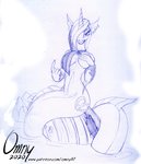 anthro beckoning bedroom_eyes breasts collar cutie_mark female gesture hair_over_breast hand_on_breast lock mostly_nude narrowed_eyes padlock padlocked_collar piercing rock seductive sitting solo omny87 friendship_is_magic hasbro my_little_pony princess_cadance_(idw) princess_cadance_(mlp) siren traditional_media_(artwork)