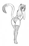 anthro butt clothing female legwear panties piercing presenting simple_background solo thigh_highs underwear conkerbirdy jenny_(conkerbirdy) domestic_cat felid feline felis mammal monochrome sketch