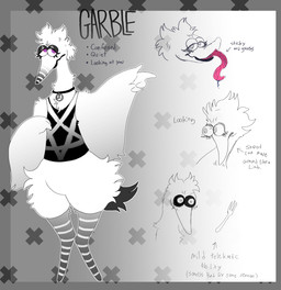 ambiguous_gender anthro arm_tuft black_eyelids black_eyes black_lips black_tail bottomless clothed clothing cutlery eyelashes fork fur gesture glistening_eyelids grey_legs half-closed_eyes hand_gesture head_tuft hip_tuft jewelry kitchen_utensils lips long_neck long_nose long_tongue narrowed_eyes neck_tuft necklace peace_symbol pink_eyes pointing shirt shirt_only shoulder_tuft solo spiral spiral_eyes striped_legs striped_nose tail tank_top text tongue tongue_out tools topwear topwear_only tuft white_arms white_body white_face white_fur white_hands white_head white_hips white_neck white_wings winged_arms wings plentyofsoup muppets garble_(plentyofsoup) avian bird hybrid muppet digital_drawing_(artwork) digital_media_(artwork) english_text full-length_portrait handwritten_text hi_res model_sheet portrait sketch
