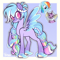 accessory blue_hair blue_wings closed_smile eyelashes feathered_wings feathers female female_feral feral fusion hair hair_accessory hair_tie highlights_(coloring) hooves mouth_closed multicolored_highlights pink_eyes purple_background purple_body quadruped rainbow_highlights side_view simple_background smile solo standing tan_hooves tied_hair toony wings 3ggmilky friendship_is_magic hasbro my_little_pony mythology nintendo pokemon rainbow_dash_(mlp) eeveelution equid equine generation_1_pokemon mammal mythological_creature mythological_equine pegasus pokemon_(species) vaporeon 1:1 2026 cel_shading crossover digital_drawing_(artwork) digital_media_(artwork) hi_res reference_image shaded