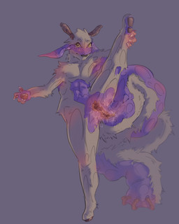 4_fingers abs anthro anus arm_tuft big_tail blush bodily_fluids body_blush butt_blush claws clitoris dripping dripping_vulva ear_blush eyelashes featureless_feet feet female finger_claws fingers flexible fur gaping gaping_anus genital_fluids genitals head_tuft hooves horn huge_tail leg_in_air leg_tuft lips long_ears long_tail monotone_background on_one_leg pawpads presenting presenting_anus presenting_vulva purple_body purple_skin shoulder_tuft simple_background smile smiling_at_viewer solo spread_vulva spreading standing tail tail_anus tail_tuft tuft unguligrade unusual_anatomy unusual_tail vaginal_fluid_drip vaginal_fluid_string vaginal_fluids vulva vulva_blush yellow_body yellow_eyes yellow_fur skinnedteeth alien chimera hi_res shaded