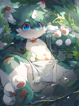 1_horn 3_toes 4_fingers air_bubble anthro black_clothing black_nose black_robe black_topwear blue_eyes blush blush_lines bottomwear butt cheek_tuft circle_eyebrows claws clothing countershading dipstick_ears ear_markings exposed_chest eyebrows facial_tuft feet fingers fur gesture green_body green_fur grey_claws grey_nipples hand_gesture hand_on_belly horn inner_ear_fluff kemono leg_markings looking_at_viewer lying male markings multicolored_body multicolored_ears multicolored_face multicolored_fur multicolored_horn navel nipples on_back partially_submerged pawpads pink_pawpads plant red_body red_ear_tips red_ears red_face red_fur red_horn red_markings red_tuft robe shota smile socks_(marking) solo teal_body teal_ears teal_legs toes topwear triangle_nose tuft two_tone_horn v_sign white_body white_bottomwear white_butt white_cloth white_clothing white_countershading white_ears white_eyebrows white_face white_fur white_horn white_inner_ear white_inner_ear_fluff white_legs young young_anthro young_male cuihongshi lai_ka mammal 2023 3:4 digital_media_(artwork) hi_res