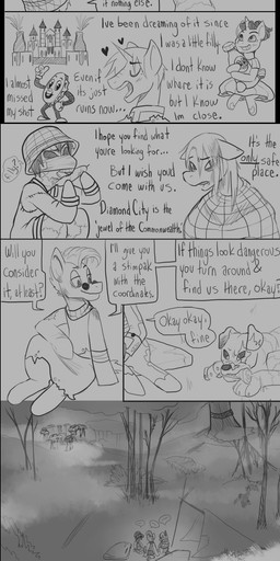 alternate_universe clothing female heart_symbol horn pip-boy ponification solo text torn_clothing vault_suit byjovewhataspend fallout fallout_equestria friendship_is_magic hasbro microsoft my_little_pony mythology fan_character the_sole_survivor_(fallout) canid canine canis domestic_dog earth_pony equid equine horse mammal mythological_creature mythological_equine pit_bull pony unicorn absurd_res comic english_text hi_res long_image tall_image