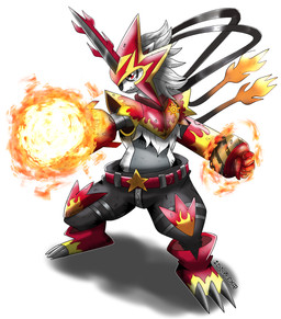 ambiguous_gender anthro armor bottomwear clothing elemental_manipulation fire fire_manipulation footwear fur grey_body grey_fur hair headgear helmet horn pants red_eyes teeth white_body white_fur zipper phatmon bandai_namco digimon digimon_(species) flamedramon hybrid wolvermon 2025 digital_media_(artwork) hi_res