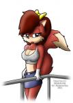 anthro blue_eyes breasts clothed clothing female nipple_outline simple_background solo white_background knownvortex archie_comics sega sonic_the_hedgehog_(archie) sonic_the_hedgehog_(comics) sonic_the_hedgehog_(series) fiona_fox canid canine fox mammal