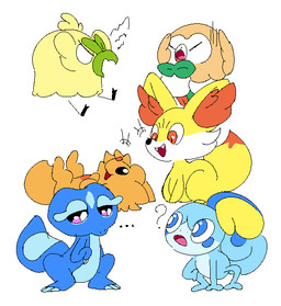 ambiguous_gender angry feral group happy lying on_back question_mark sitting slem nintendo pokemon browt fennekin gecqua generation_10_pokemon generation_6_pokemon generation_7_pokemon generation_8_pokemon pokemon_(species) pombon rowlet sobble 2026 aliasing digital_media_(artwork)