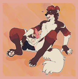 anal anthro balls bodily_fluids border butt erection fur genitals male nipples nude orange_border penetration penis sex simple_background solo tail kinksiyo crimm_(crimm) canid canine canis mammal wolf hi_res