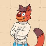 anthro clothing fur male medical_restraints orange_body orange_fur padded_room prisoner restraints smile smiling_at_viewer solo straitjacket underwear kemira kemira_redearth_(character) canid canine canis domestic_cat felid feline felis hybrid mammal wolf 1:1 hi_res