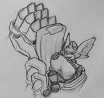 abdominal_bulge anthro belly belly_expansion expansion hi_res league_of_legends machine male mecha nommsalotl oral_vore riot_games rumble_(lol) rumbling_stomach solo squirming tencent traditional_media_(artwork) vore yordle