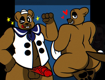 anthro balls beaver_tail black_pawpads brown_body brown_fur buckteeth butt clothing dark_markings erection fist fur genitals glans hat headgear headwear heart_symbol hearts_around_head holding_clothing holding_object kneeling looking_at_viewer looking_back male male_focus markings nude one_eye_closed pawpads penis penis_poking_out pose posing_for_the_viewer red_penis sailor_cap sailor_uniform slightly_chubby slightly_chubby_anthro slightly_chubby_male smile smirk stars_around_head teeth teeth_showing tongue tongue_out vein veiny_penis wink winking_at_viewer sohornyraccoon broadside_beach shipwrecked_64 bucky_beaver beaver mammal rodent alternate_version_at_source digital_drawing_(artwork) digital_media_(artwork) hi_res watermark