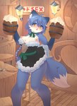 alcohol ambiguous_gender anthro areola beverage blue_body blue_hair breasts clothed clothing clothing_pull disembodied_hand duo female hair middle_ages nipples pubes public shy solo_focus wine yellow_eyes lalamedli canid canine fox mammal absurd_res hi_res