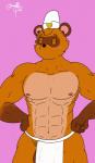 abs anthro balls big_penis blush bottomwear chef_hat clothing genitals happy hat headgear headwear loincloth male muscular muscular_anthro muscular_male nipples penis solo cake_top animal_crossing nintendo chef_nook canid canine mammal raccoon_dog tanuki 2019 hi_res