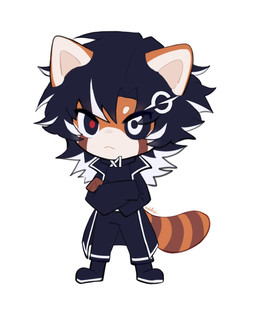 ambiguous_gender anthro black_clothing black_hair black_jacket black_topwear boots bottomwear chibi choker clothing crossed_arms footwear hair heterochromia jacket jewelry long_hair looking_at_viewer markings necklace pants pouting shoes simple_background solo standing striped_markings striped_tail stripes tail tail_markings toony topwear white_background evidral grok_(twitter) grok_(x) ailurid mammal red_panda digital_media_(artwork) hi_res