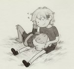accessory blush clothed clothing dot_eyes duo flower flower_in_hair hair hair_accessory lying male on_back plant shirt simple_eyes smile square_crossover toony topwear lynxfurr adventure_time cartoon_network fern_(adventure_time) finn_the_human human humanoid mammal graphite_(artwork) hi_res traditional_media_(artwork)