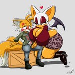 1:1 age_difference anthro bat bat_wings boots bottomwear canid canine clothed clothing conditional_dnp cosplay digitaldomain123 duo erection erection_under_clothing eyeshadow female footwear fox green_eyes grey_background hair heart_symbol hi_res james_sunderland_(silent_hill) kiss_mark konami lipstick makeup male male/female mammal maria_(silent_hill) membrane_(anatomy) membranous_wings miles_prower older_female pants red_eyeshadow red_lipstick rouge_the_bat sega shirt short_hair silent_hill simple_background sonic_the_hedgehog_(series) tail topwear white_hair wings younger_male